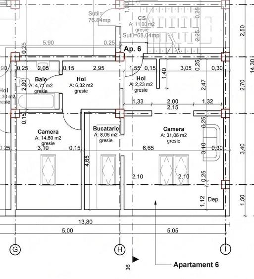 Apartament cu 2 camere semidecomandat în Central