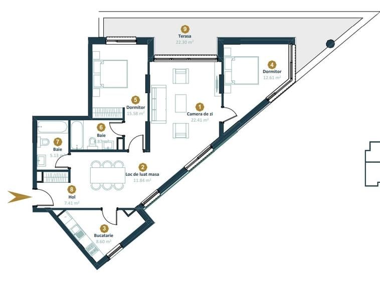 Apartament finisat | 3 camere | 2 băi | terasă 22mp | Între Lacuri - 2