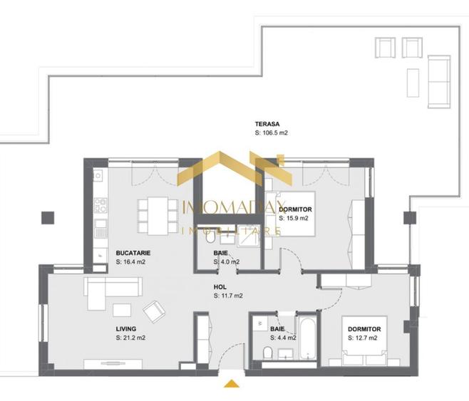 Penthouse cu 3 camere decomandat în Aradului