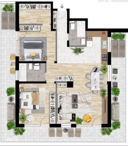 Apartament 3 CAM, SU 89.2MP, 2 BAI 1 TERASA, zona INTRE LACURI - 2