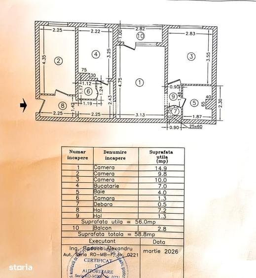 Apartament cu 3 camere semidecomandat, mobilat în Central