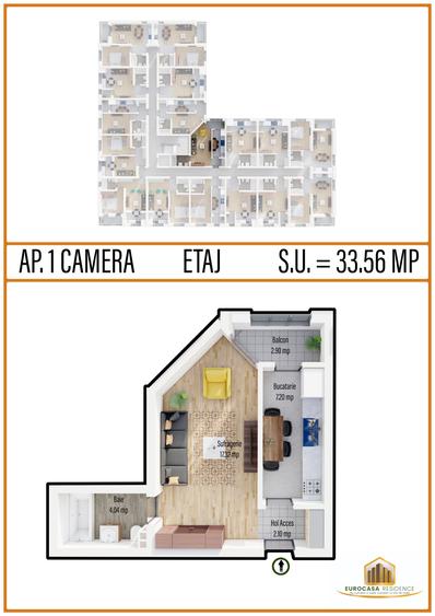 Garsoniera de 33 mp, Militari Residence,complex Eurocasa Residence, Comision 0% - 1