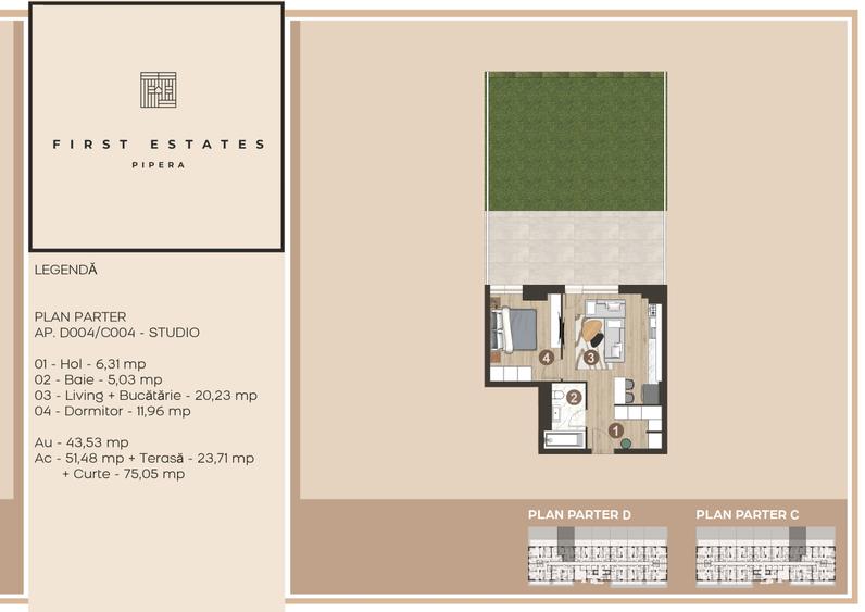 Studio Dublu cu terasa si curte First Estates Pipera - 1