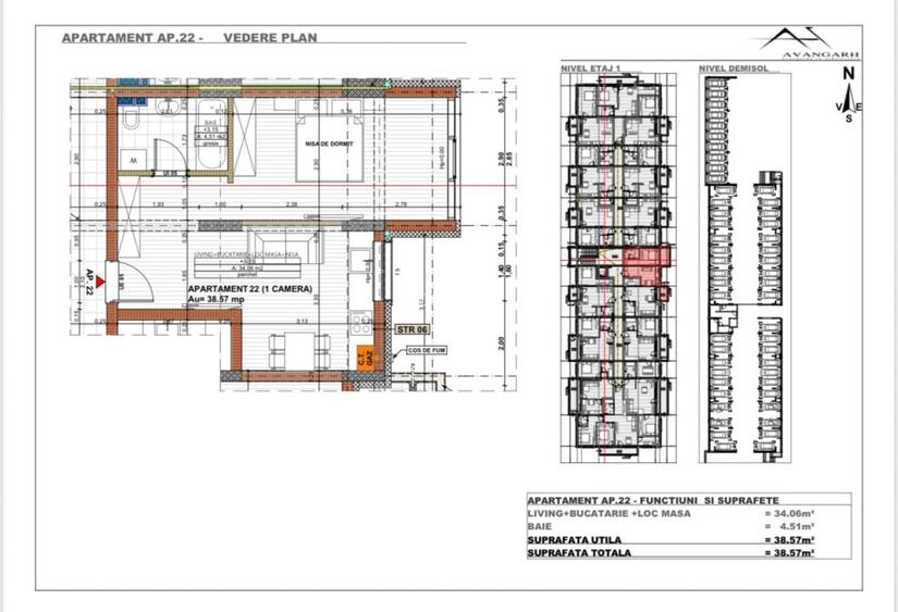 Apartament 1 camera , 38,57 mp, etaj 1 , zona Cetatii