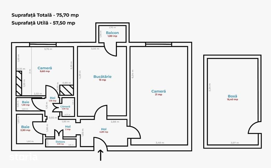 Apartament cu 2 camere decomandat în Central