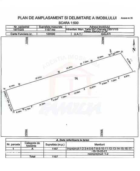 Teren intravilan de 1157 mp, în Exterior Nord
