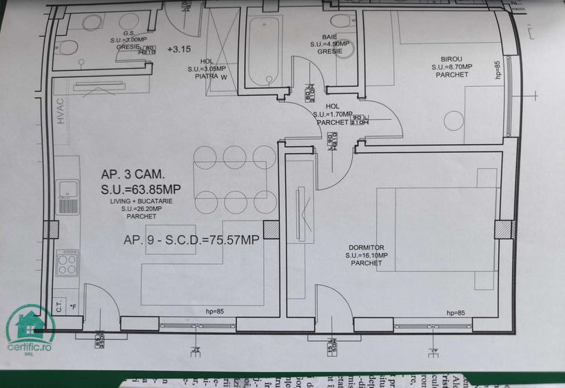 Apartament cu 3 camere decomandat în Fratelia
