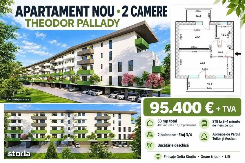 Apartament cu 2 camere semidecomandat în Theodor Pallady