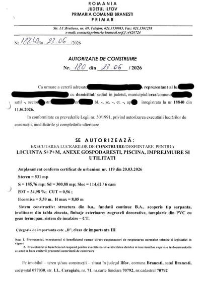 Teren de 531 mp, în Brănești