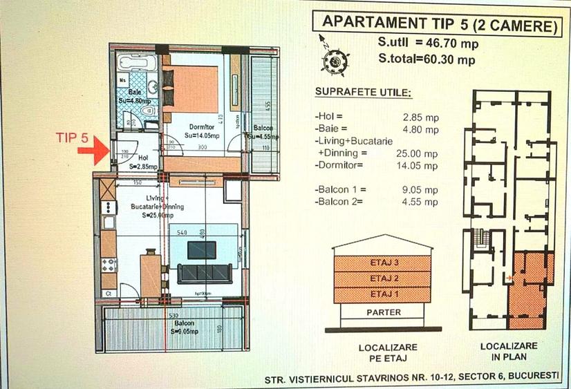 Apartament cu 2 camere în Păcii