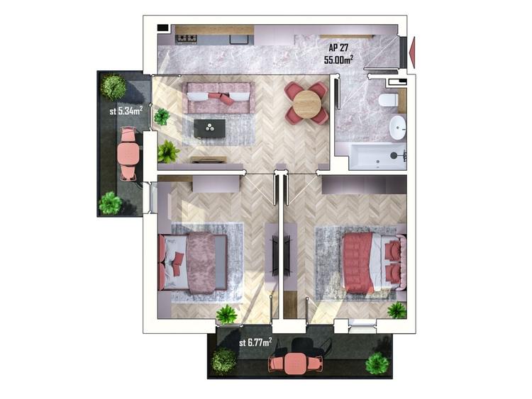 Apartament cu 3 camere în Apahida