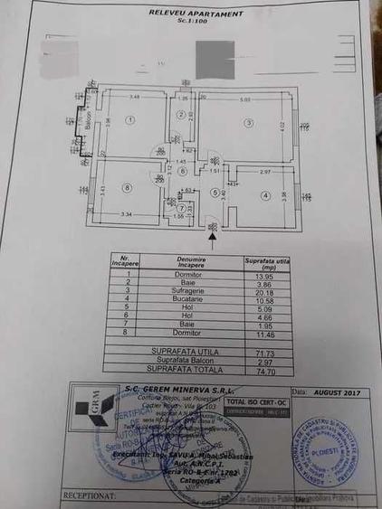 Apartament cu 3 camere decomandat în Cantacuzino