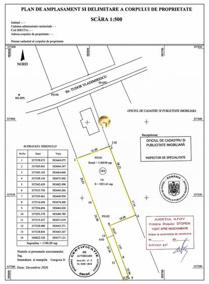Teren Construcții intravilan de 1188 mp, în Otopeni