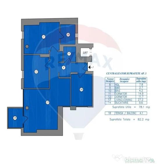 Apartament cu 3 camere decomandat în Națiunile Unite