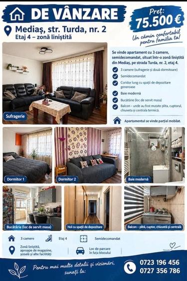 Apartament cu 3 camere în Central