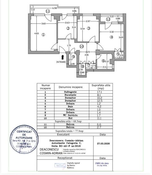 Apartament cu 3 camere în Central