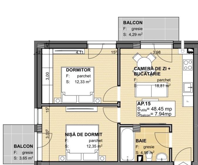 Apartament cu 3 camere decomandat în Apahida