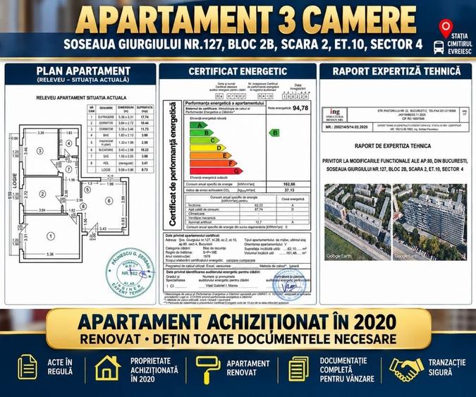 Apartament cu 3 camere decomandat în Giurgiului