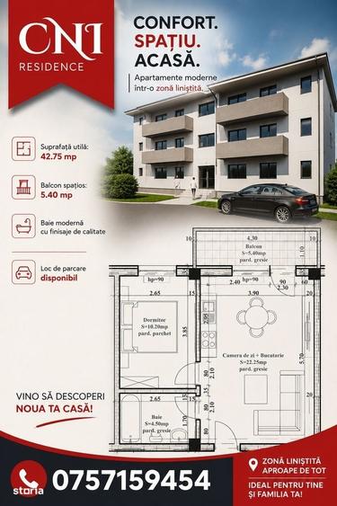 Apartament 2 cam 42 mp Hlincea - 1