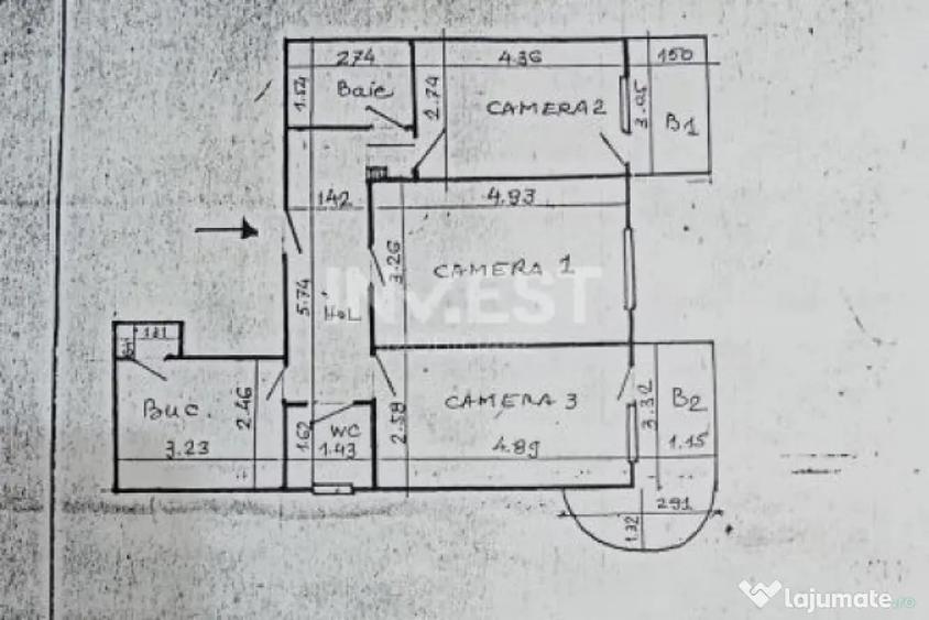 Apartament cu 3 camere decomandat în Gară