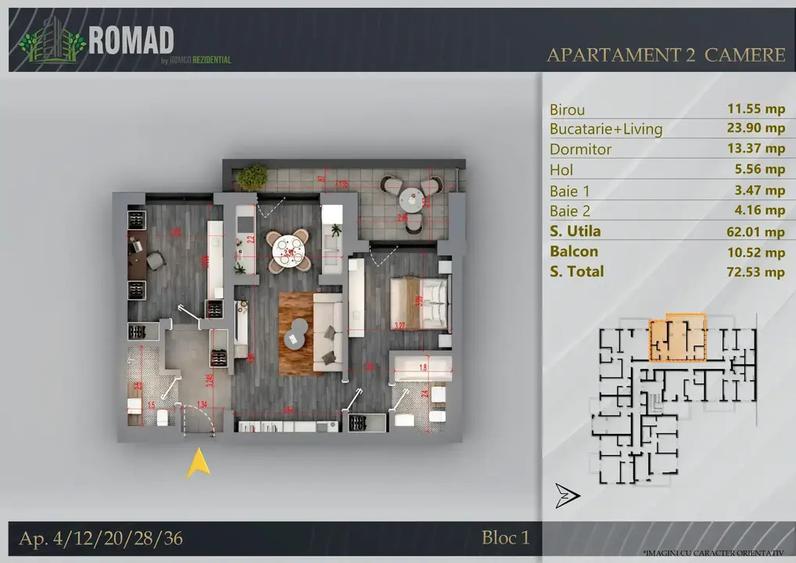 Apartament cu 2 camere decomandat în Titan