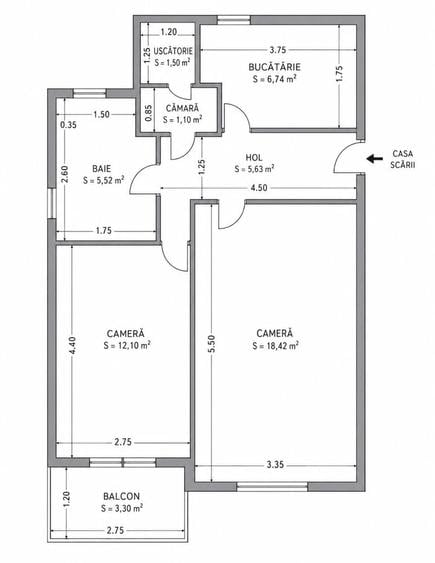 Apartament cu 2 camere decomandat în Ștrand