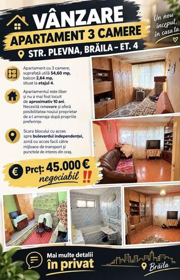 Apartament cu 3 camere decomandat în Independenței