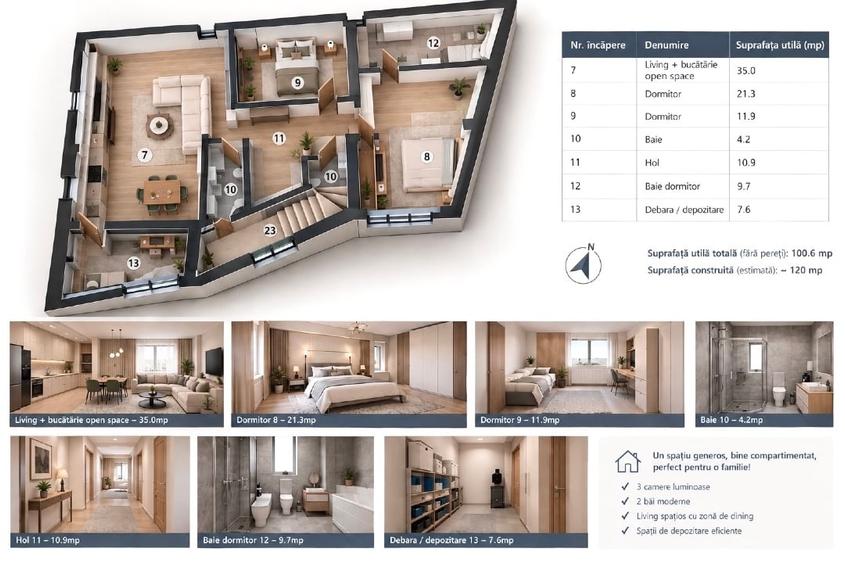 Apartament cu 3 camere decomandat, mobilat în Bucureștii Noi