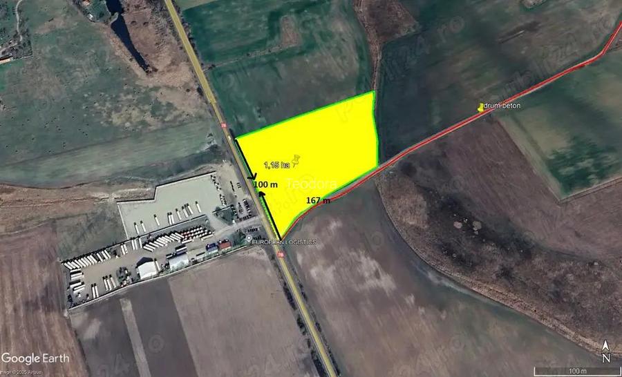 11.500 mp teren cu front de 100 m la soseaua Arad-Turnu