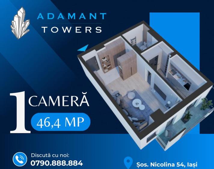 Adamant Towers | 1 camera | decomandat | 46.4 mp | Nicolina, Iasi - 1