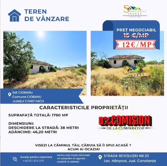 Teren de vânzare – Sat Ciobanu, comuna Ciobanu, județul Constanța Teren de vânzare – Sat Ciobanu, comuna Ciobanu, județul Constanța