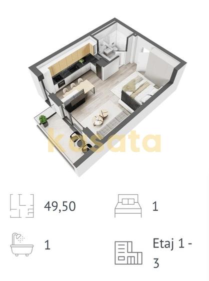 Pipera, studio mobilat de inchiriat, Ivory, balcon - 1