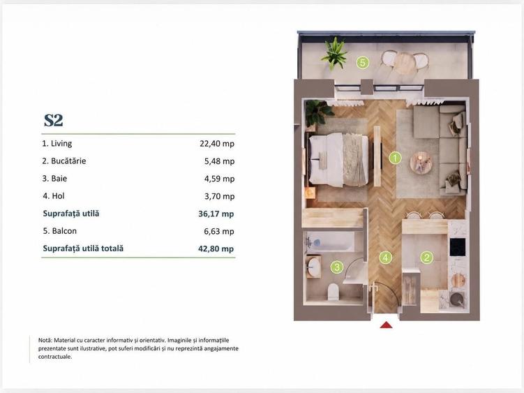 Apartament cu 3 camere în Tunari