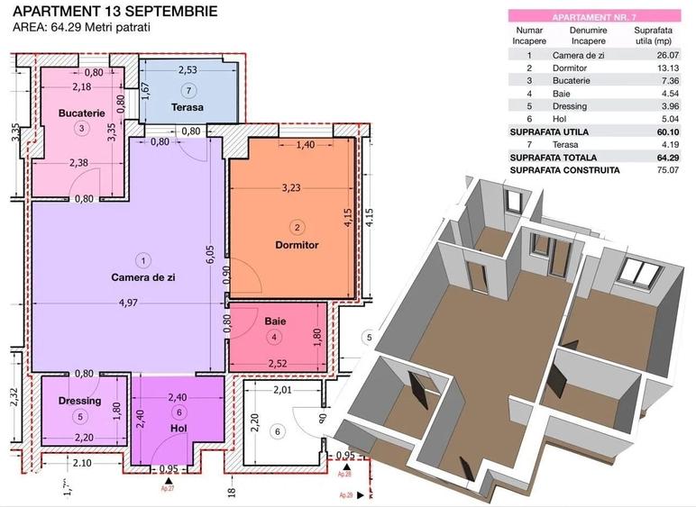 Apartament cu 2 camere semidecomandat în 13 Septembrie