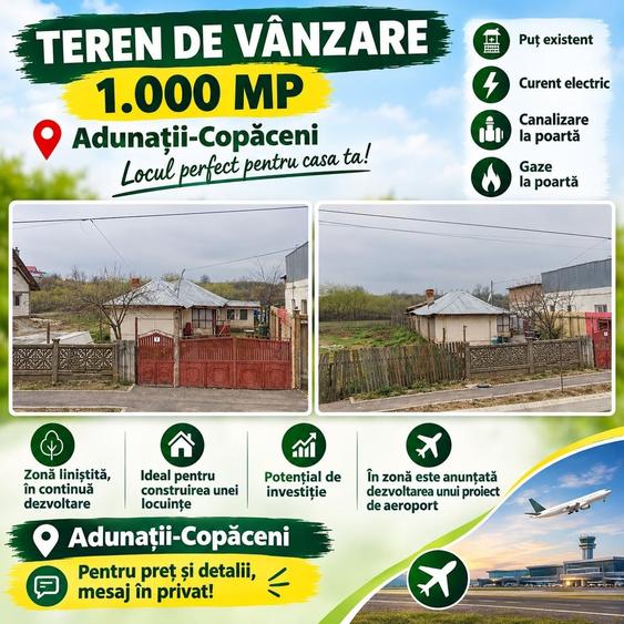 Teren de 1000 mp, în Adunații-Copăceni