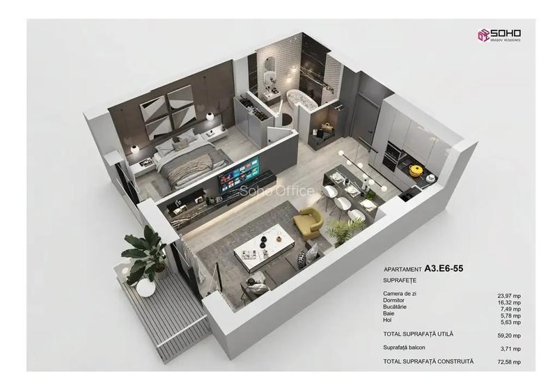 Apartament cu 2 camere semidecomandat în Tractorul Apartament cu 2 camere semidecomandat în Tractorul