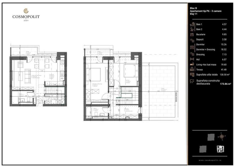 Apartament 3 camere Cosmopolit Zenit | Bloc B - etaj 11 - 8