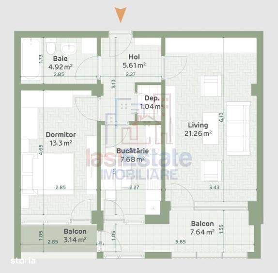 Apartament cu 2 camere in Hlincea la bloc nou 61,45mp + 3,14mp balcon - 8