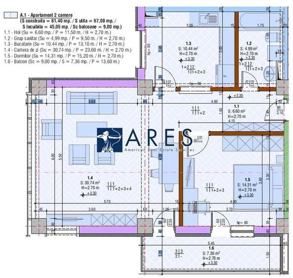 Bloc nou | Ozon Tower | Central | 2 camere | Et. 2 - 3