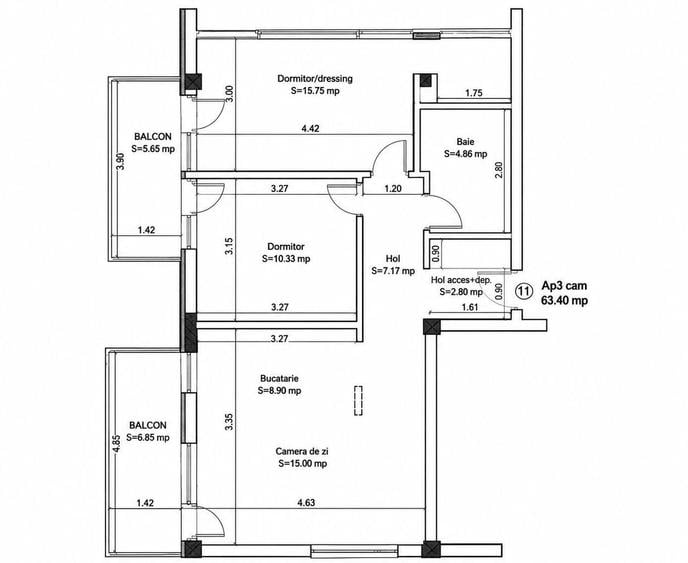 Apartament cu 3 camere semidecomandat în Florești
