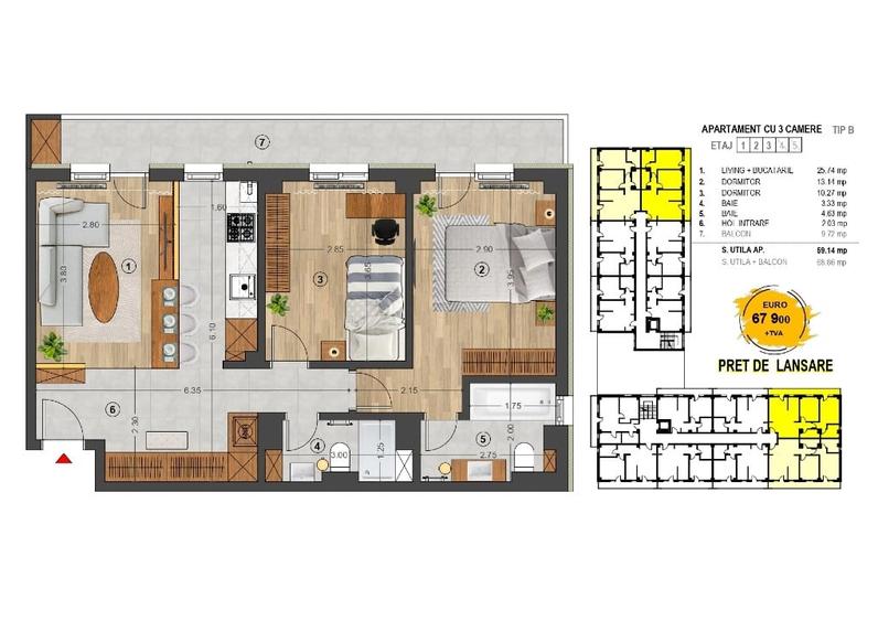 Ap 3 camere 69mp | Finalizat | Comision zero | Eroilor Residence - 2