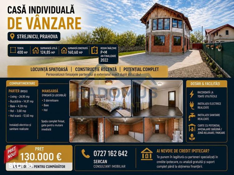 Casa P+M | Strejnicu | Teren 400 m2 | An 2022 | 130.000 | Comision 0% - 5