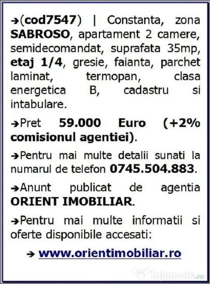 Sabroso, apartament 2 camere, etaj 1, vanzari Constanta - 4