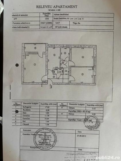 Apartament cu 3 camere decomandat în Central