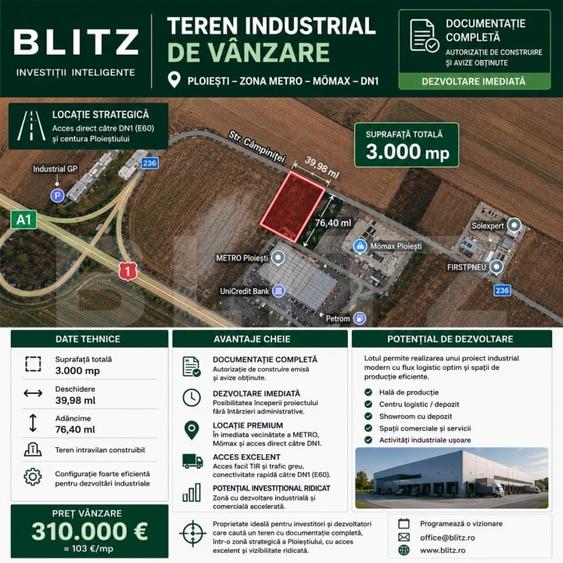 Teren Construcții intravilan de 3000 mp, în Nord