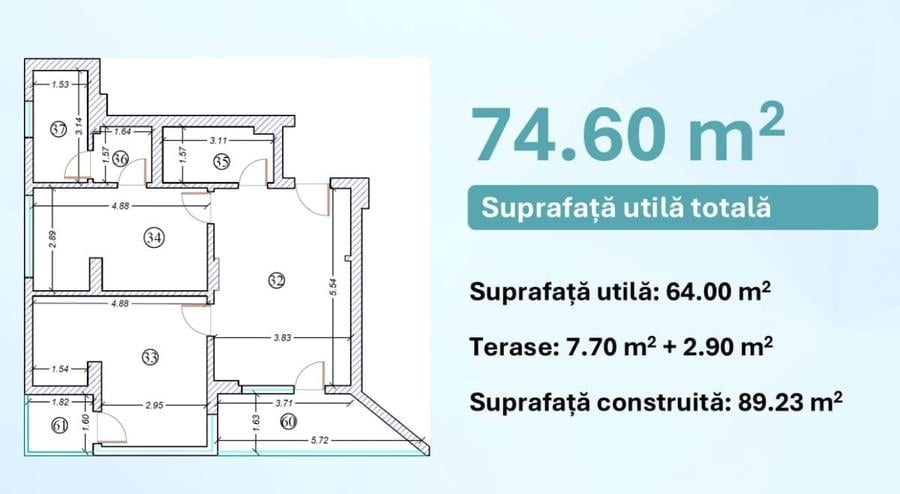 Apartament cu 3 camere semidecomandat în Mamaia-Sat
