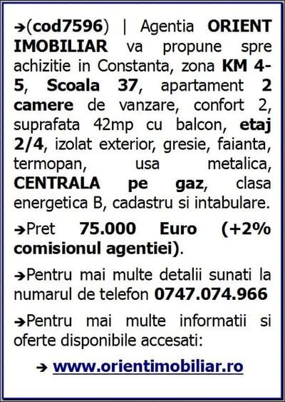 Km 4-5, apartament 2 camere, etaj 2, gaze, vanzari Constanta - 6