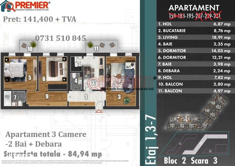 Apartament cu 3 camere decomandat în Metalurgiei