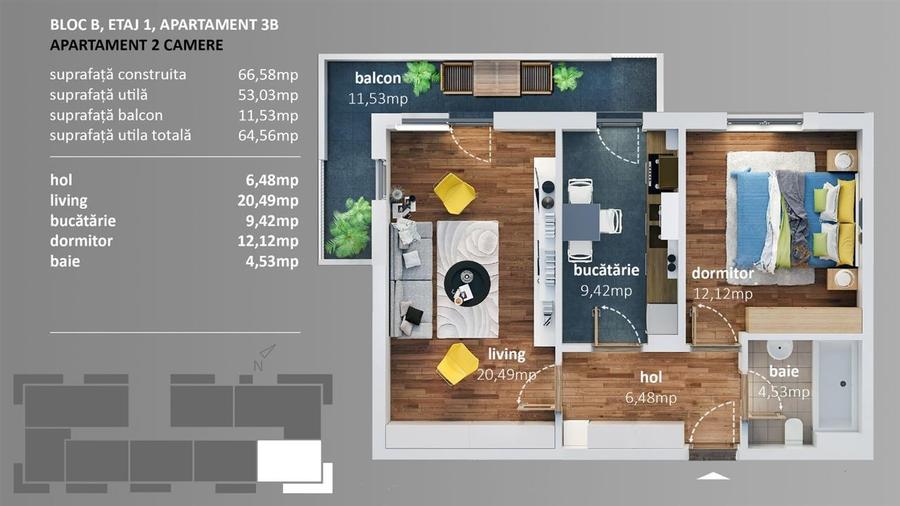 Ap 2 camere 65 mp utili, EXPRESS Residence, BLOC NOU, str Cotesti - 12