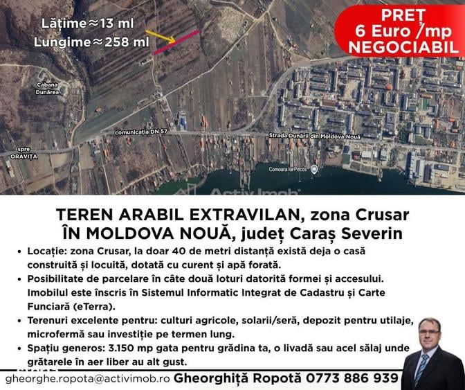 Teren extravilan Moldova Noua zona Crusar, panoramic Dunare - 1